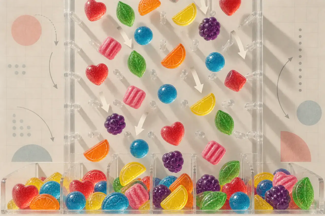 Original abstract study of candy-style cascade mechanics